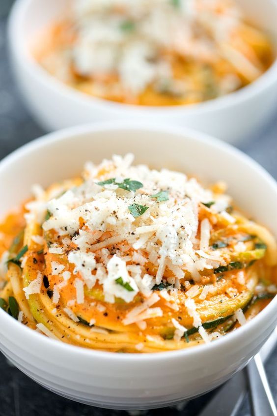 Creamy Roasted Red Pepper Zucchini Noodles | Ripe