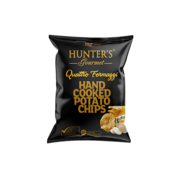 HUNTERS HAND COOKED POTATO CHIPS QUATTRO FORMAGGI 125GM POUCH