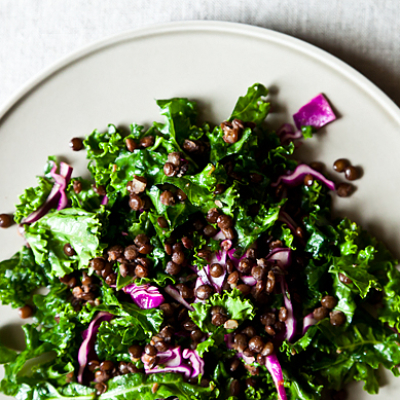 Raw Kale Salad With Lentils And Sweet Apricot Vinaigrette